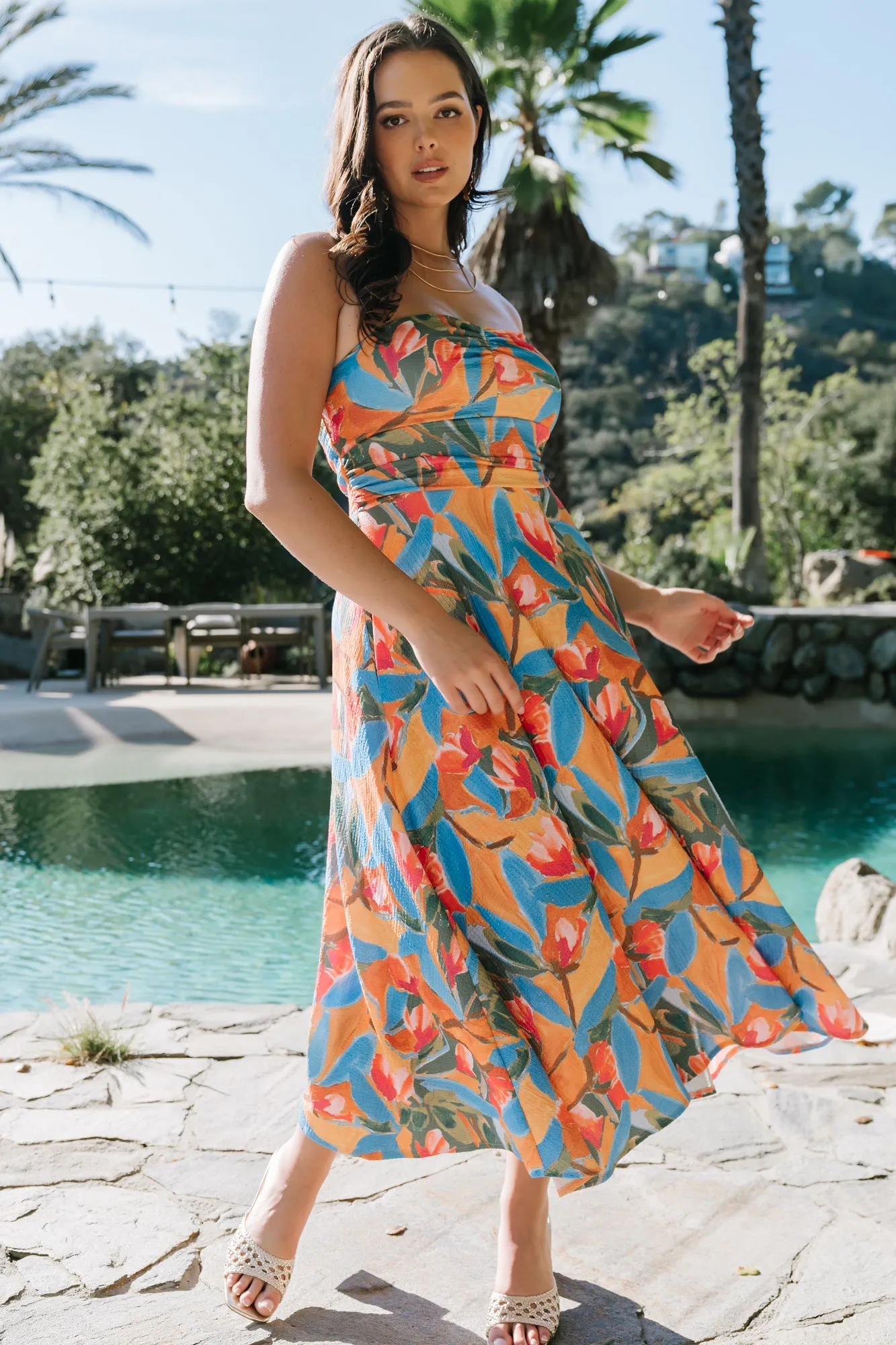 Solana Strapless Midi Dress | Blue Multi sold by Baltic Born