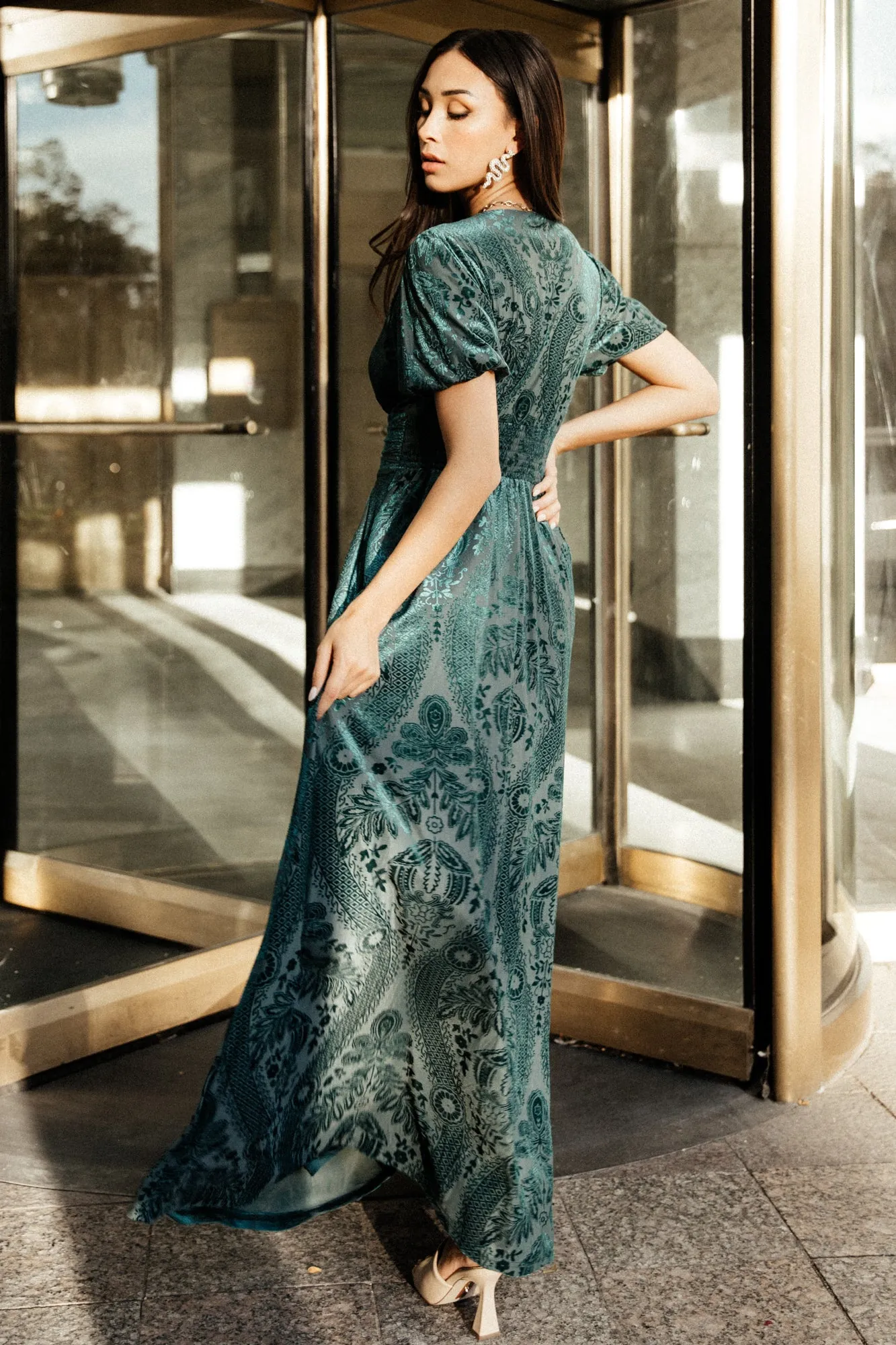 Leslie Velvet Maxi Dress | Emerald sold by Baltic Born product image thumbnail 3