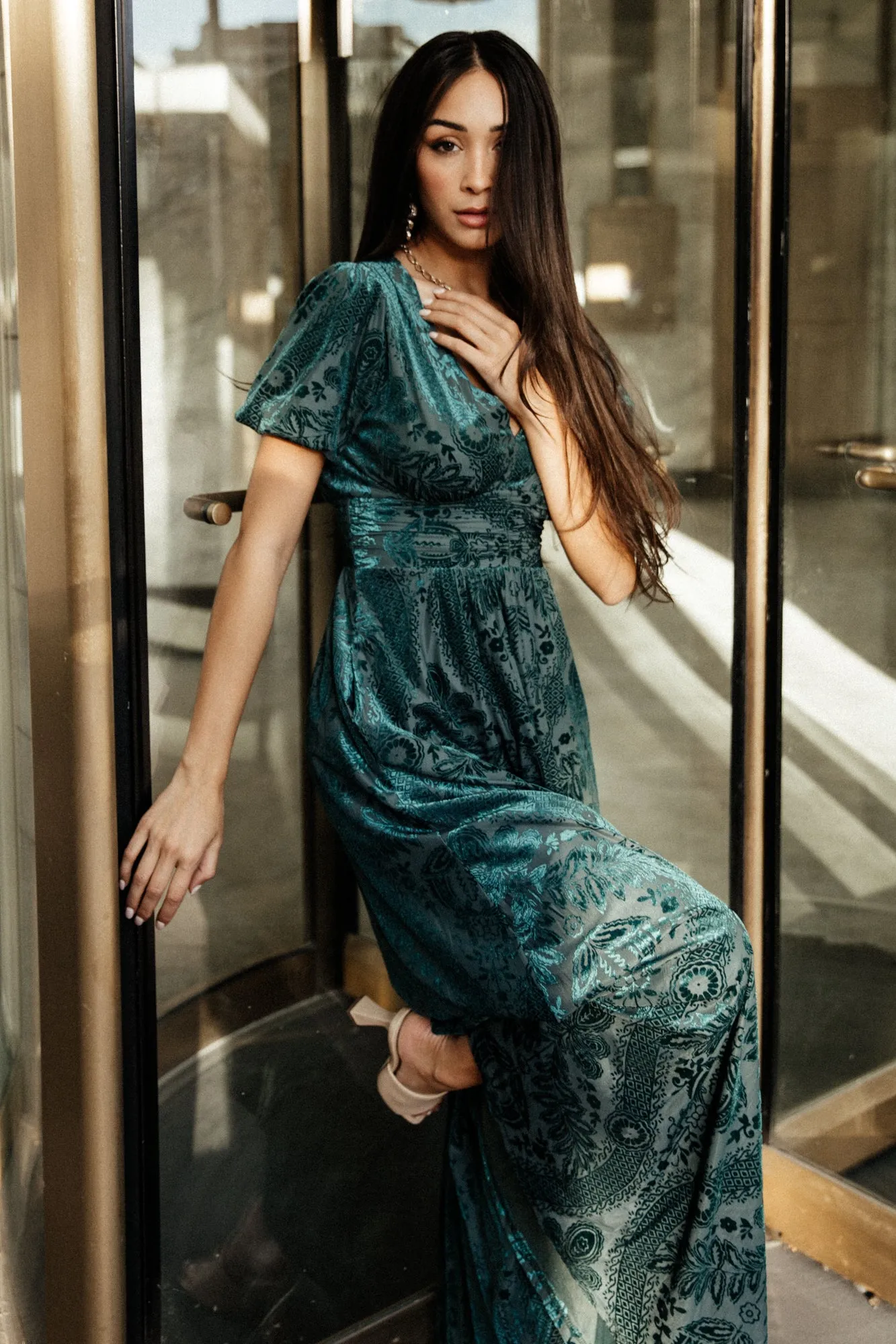 Leslie Velvet Maxi Dress | Emerald sold by Baltic Born product image thumbnail 5