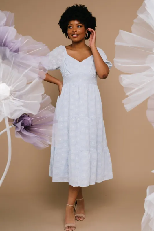 Mildred Embroidered Midi Dress | Light Blue sold by Baltic Born