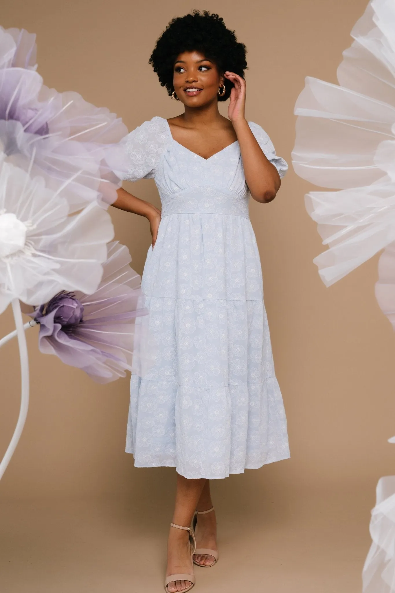 Mildred Embroidered Midi Dress | Light Blue sold by Baltic Born