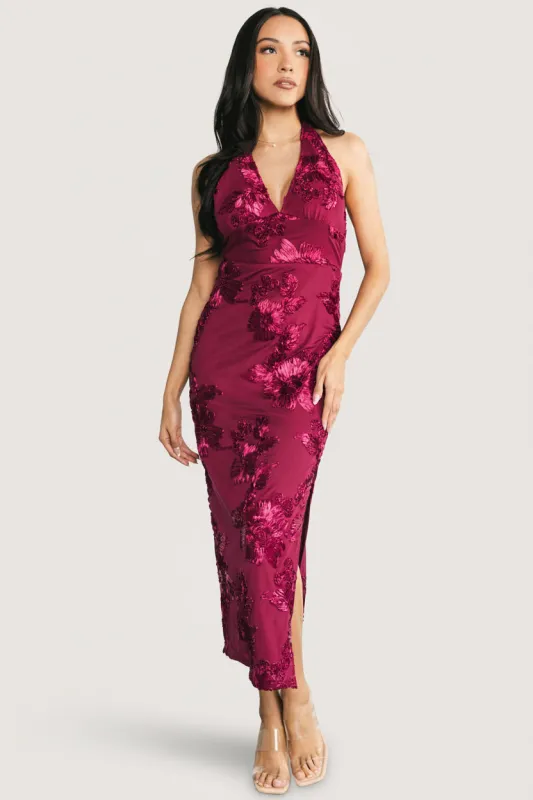 Lacey Halter Midi Dress | Berry Floral made by Polagram