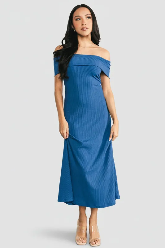 Kay Off Shoulder Midi Dress | Navy made by Baltic Born