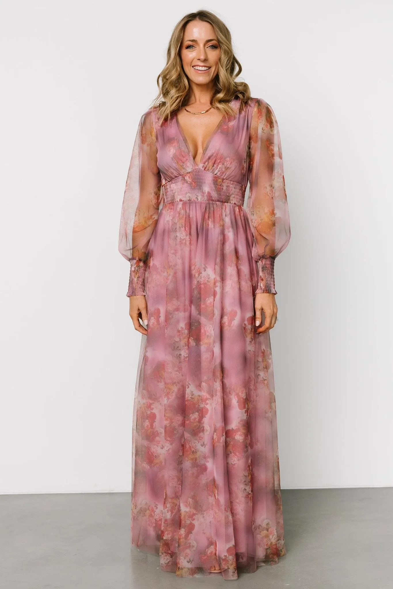 Layla Tulle Maxi Dress | Dusty Orchid Floral sold by Baltic Born product image thumbnail 3