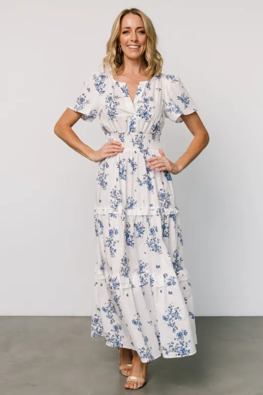 Kiana Poplin Maxi Dress | Off White + Blue sold by Baltic Born