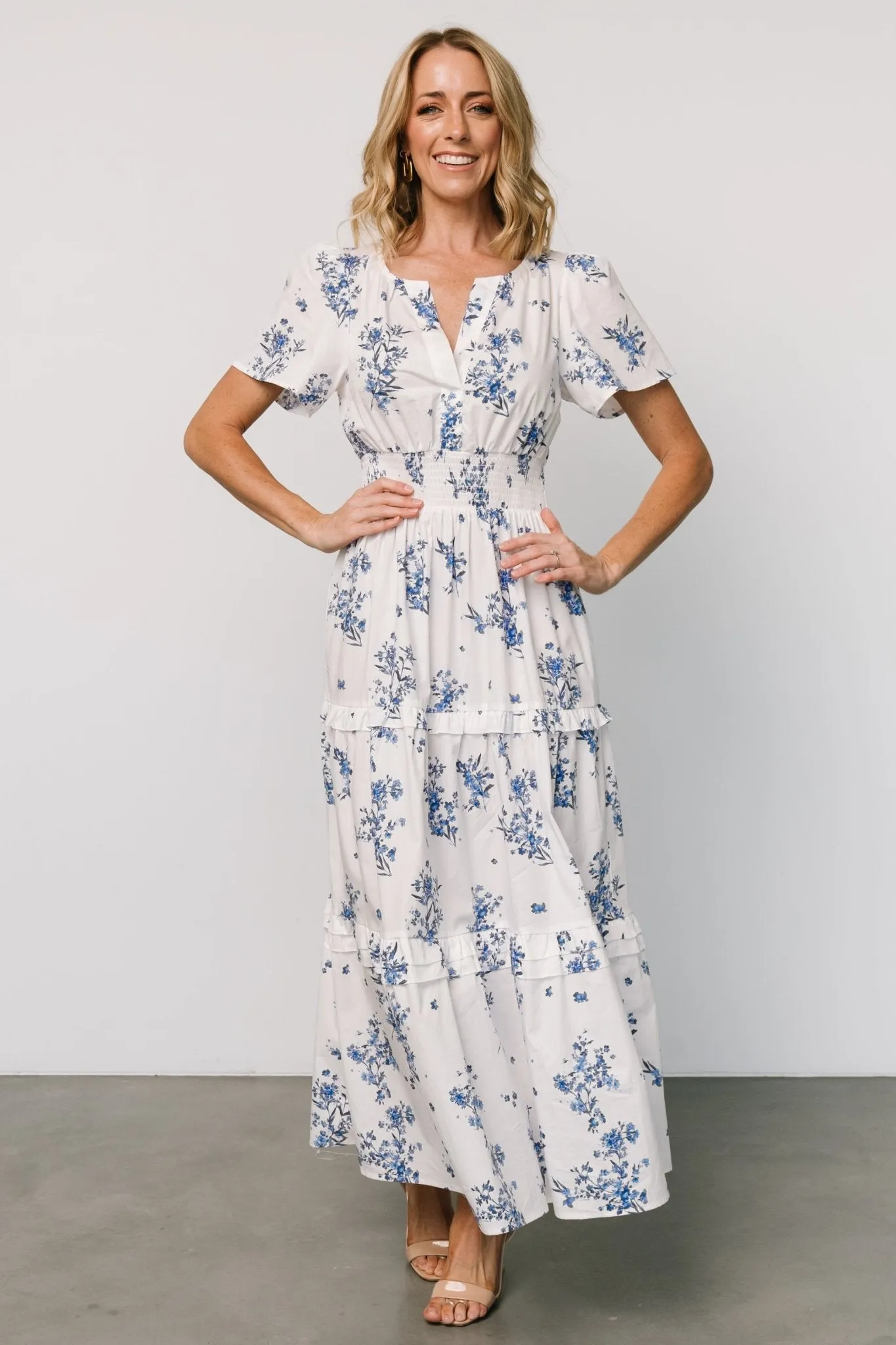 Kiana Poplin Maxi Dress | Off White + Blue sold by Baltic Born