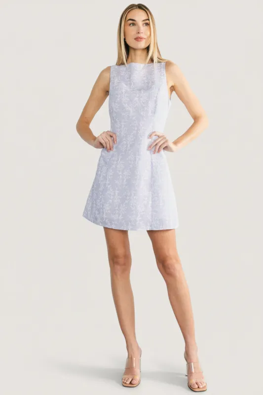 Yvonne Sleeveless Short Dress | Light Blue Floral made by Polagram