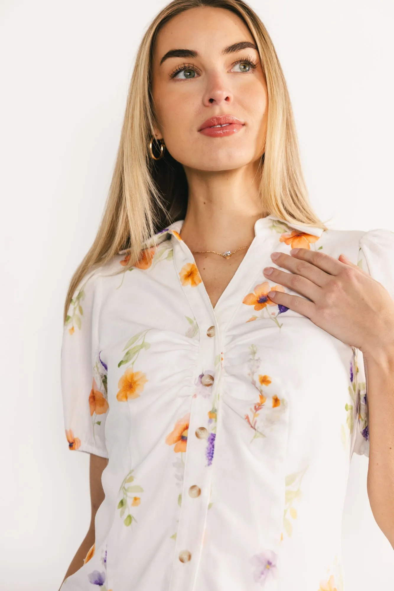 Fiona Button Up Blouse | Off White + Multi Floral sold by Baltic Born product image thumbnail 2