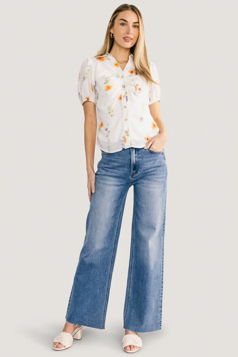 Fiona Button Up Blouse | Off White + Multi Floral sold by Baltic Born product image thumbnail 5