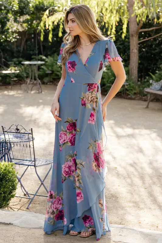 Willa Maxi Dress | Slate Blue Floral made by Baltic Born