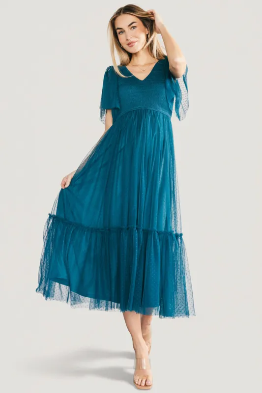 Martha Smocked Tulle Dress | Teal sold by Baltic Born