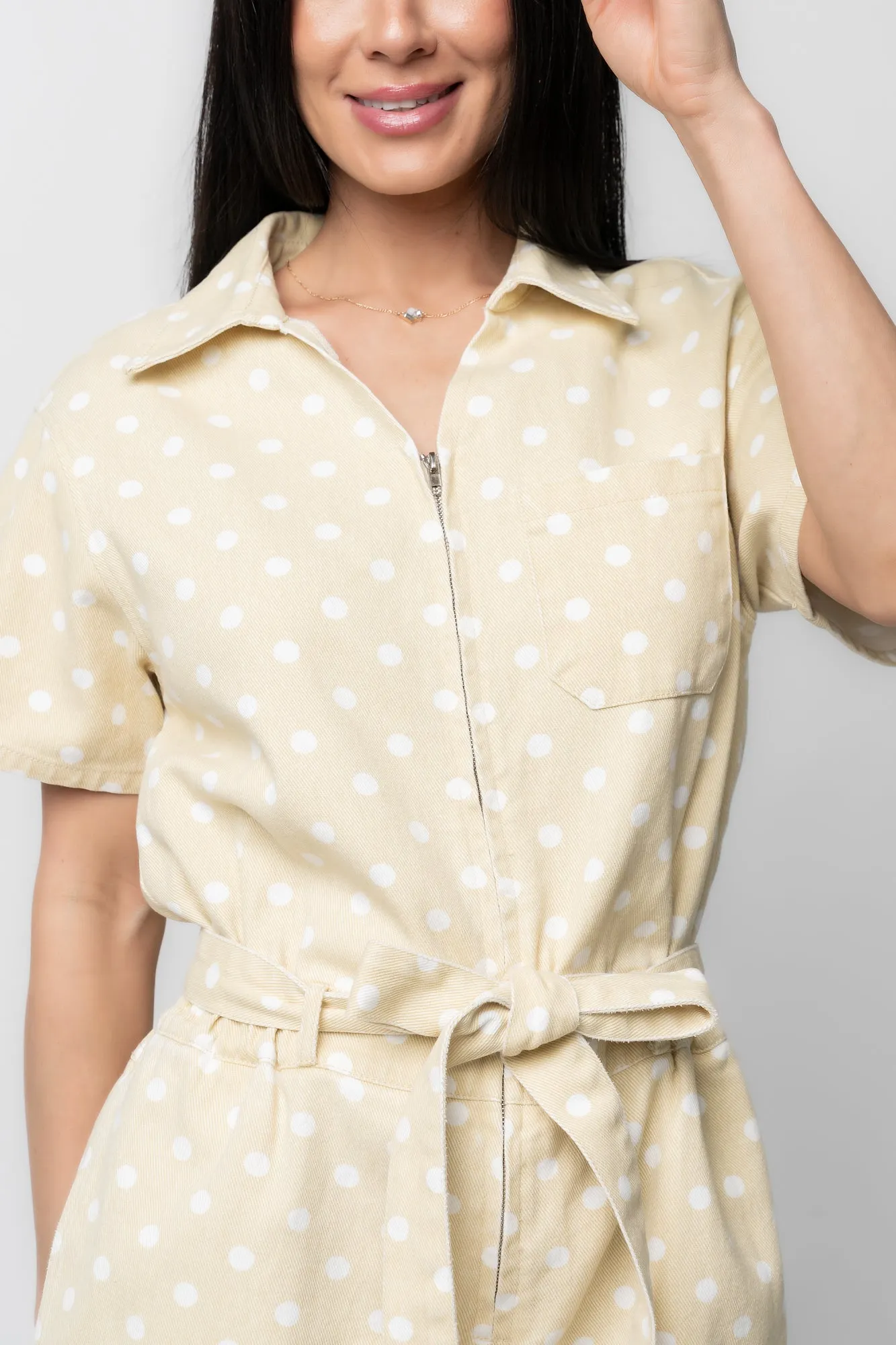 Korra Zip Up Romper | Light Yellow + White sold by Baltic Born product image thumbnail 2