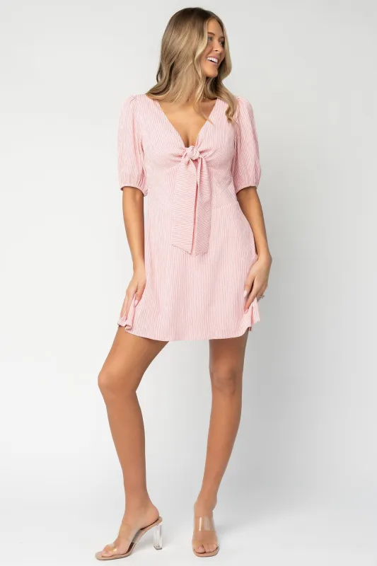 Ginger Tie Short Dress | Pink Stripe made by Gilli