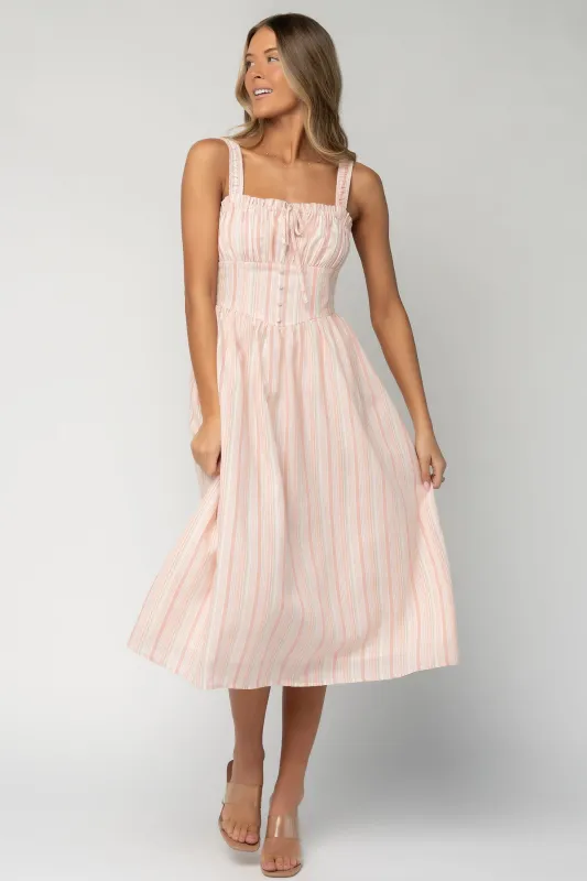 Melina Midi Dress | Peach Stripe sold by Baltic Born