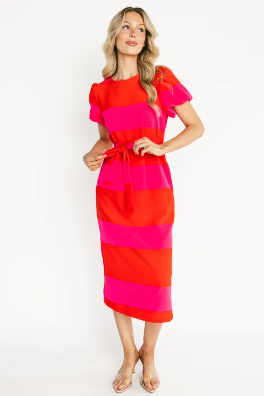 Andi Striped Midi Dress | Red + Pink made by Sugarlips