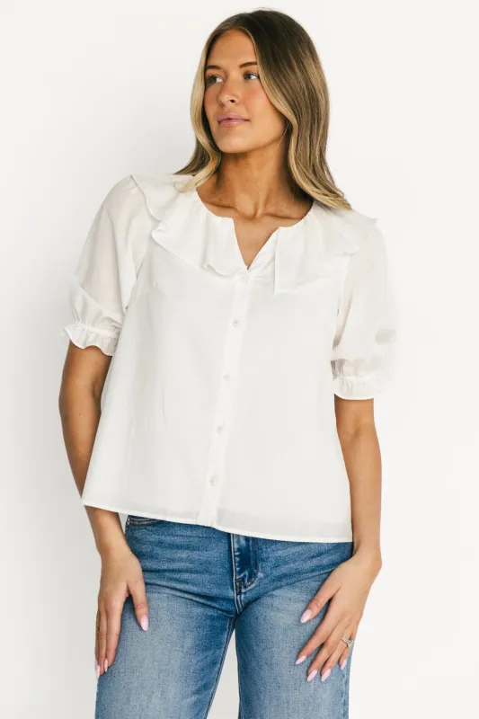 Daisy Ruffle Button Up Top | Off White made by Inloom