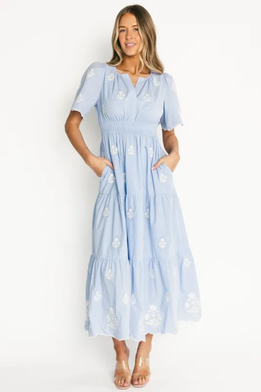 Delilah Embroidered Maxi Dress | Blue made by Inloom