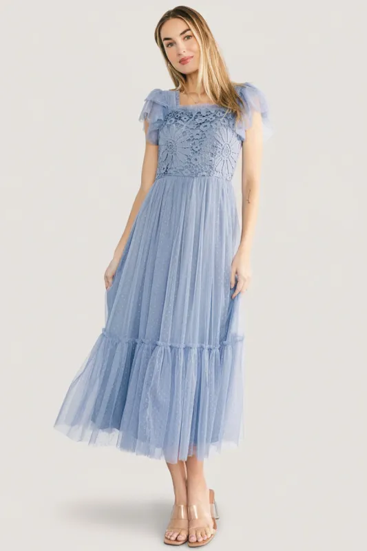 Elowyn Lace Top Midi Dress | Blue made by Baltic Born