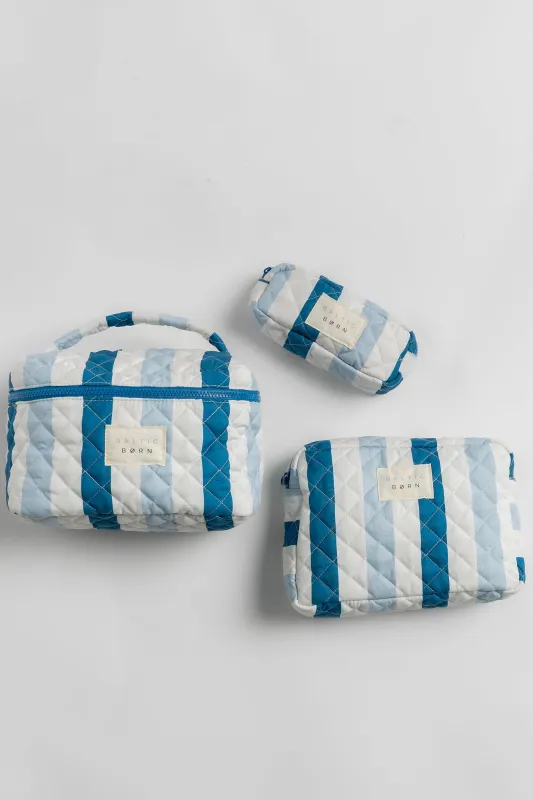 Kelani Quilted Cosmetic Bag Set | Blue Stripe made by Baltic Born