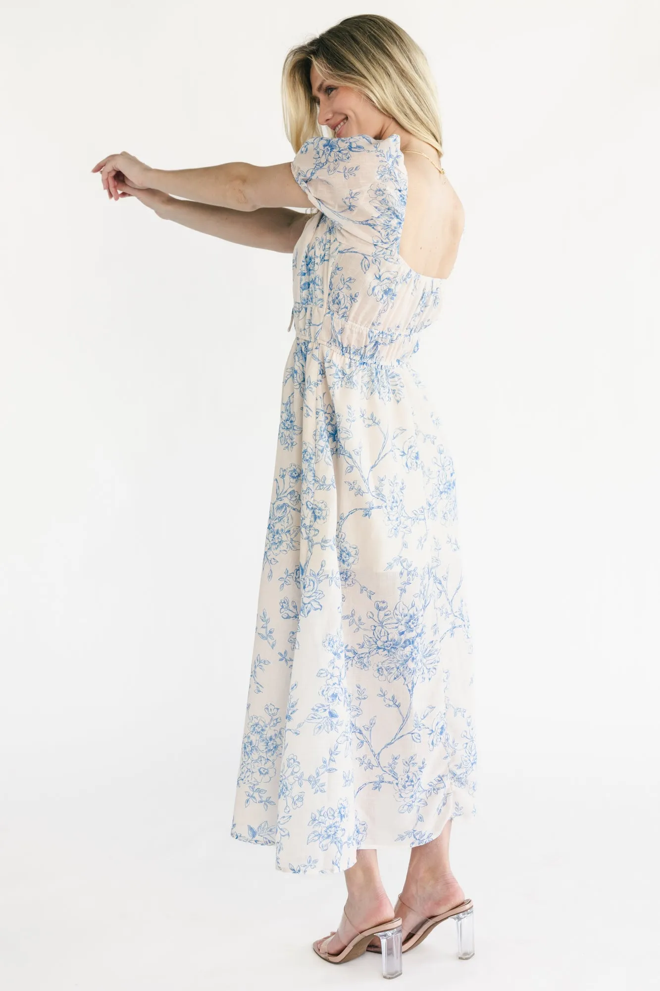 Vada Midi Dress | Cream + Blue Floral sold by Baltic Born product image thumbnail 3