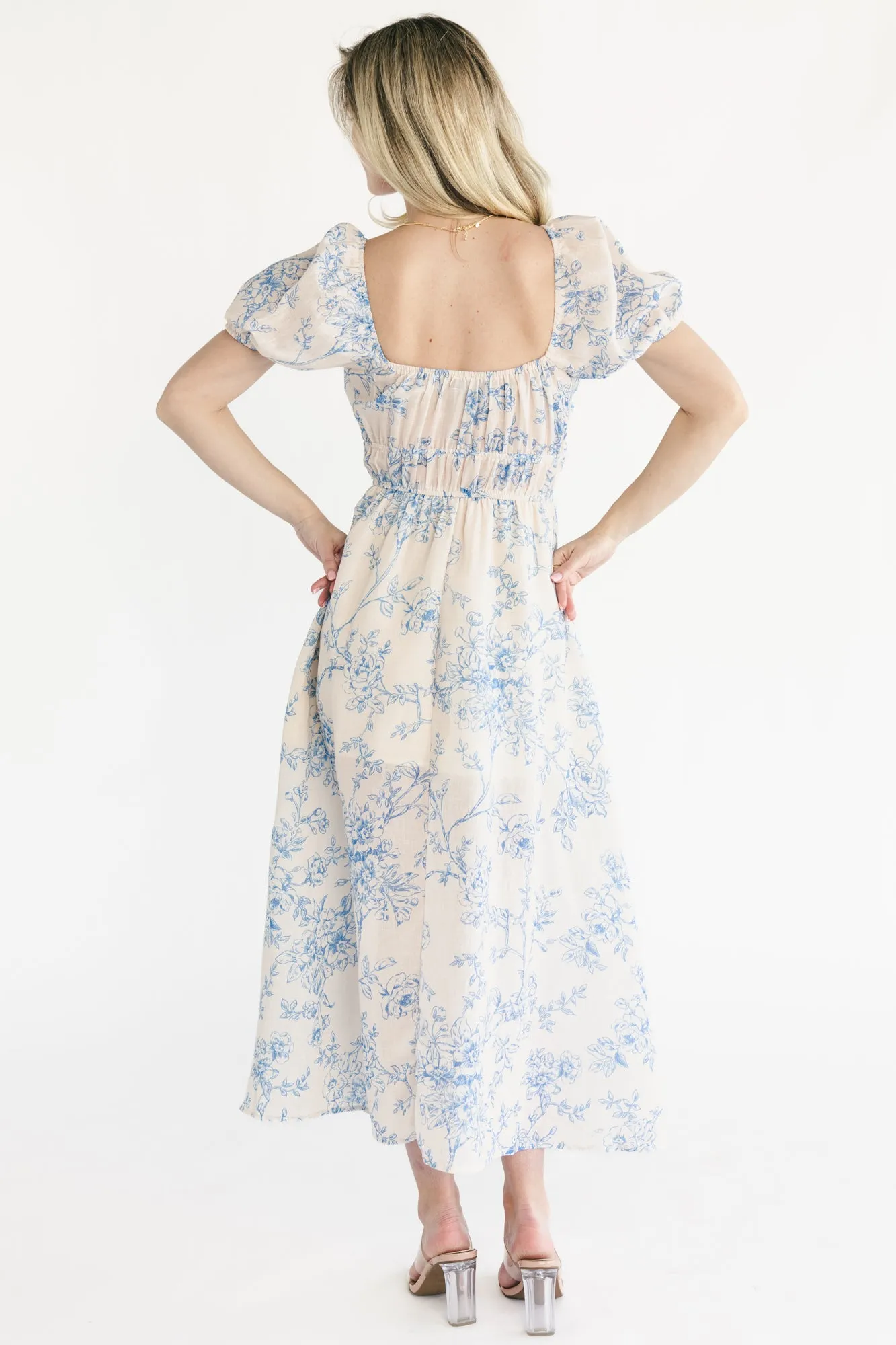 Vada Midi Dress | Cream + Blue Floral sold by Baltic Born product image thumbnail 4