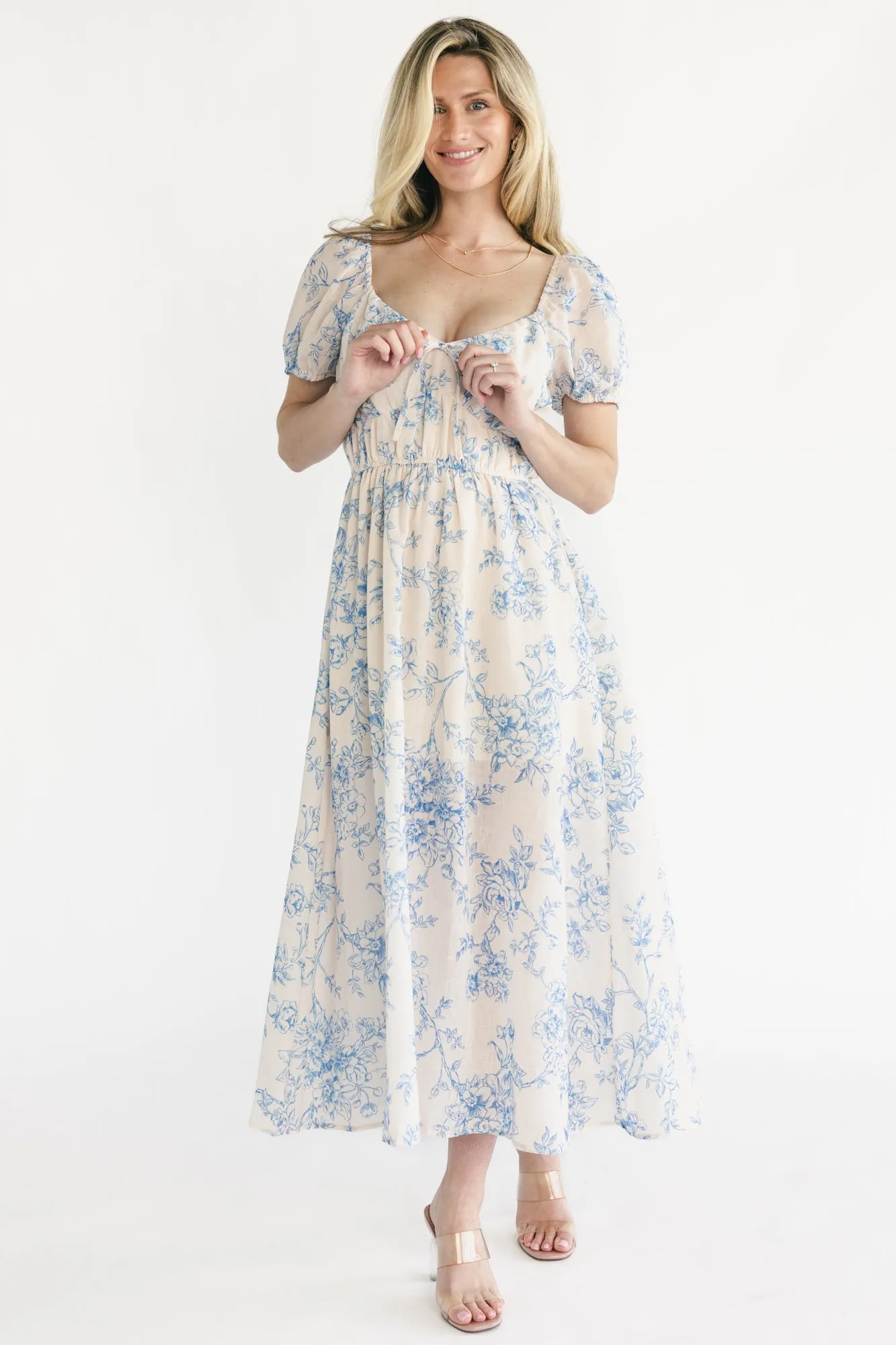 Vada Midi Dress | Cream + Blue Floral sold by Baltic Born product image thumbnail 5