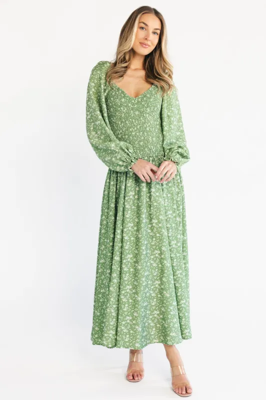 Bunny Maxi Dress | Green Floral made by Inloom