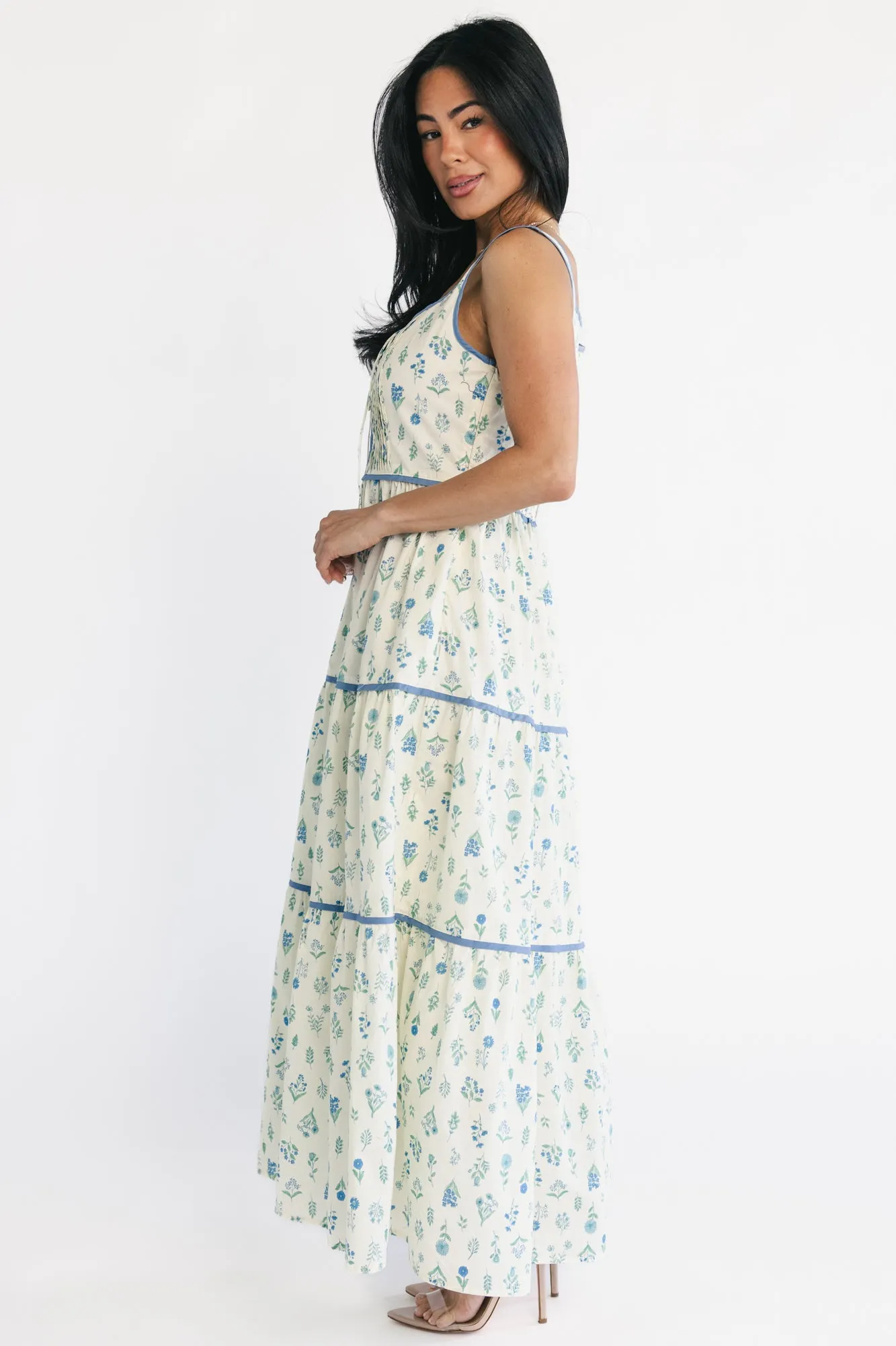 Elowen Tank Maxi Dress | Cream + Blue Floral sold by Baltic Born product image thumbnail 3