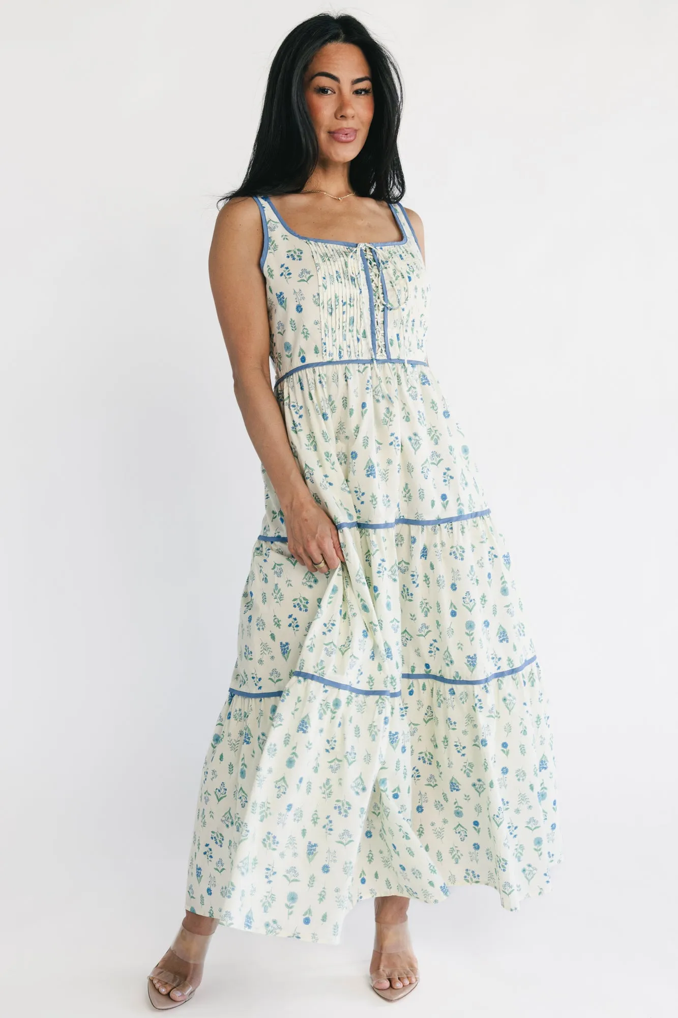 Elowen Tank Maxi Dress | Cream + Blue Floral sold by Baltic Born product image thumbnail 5