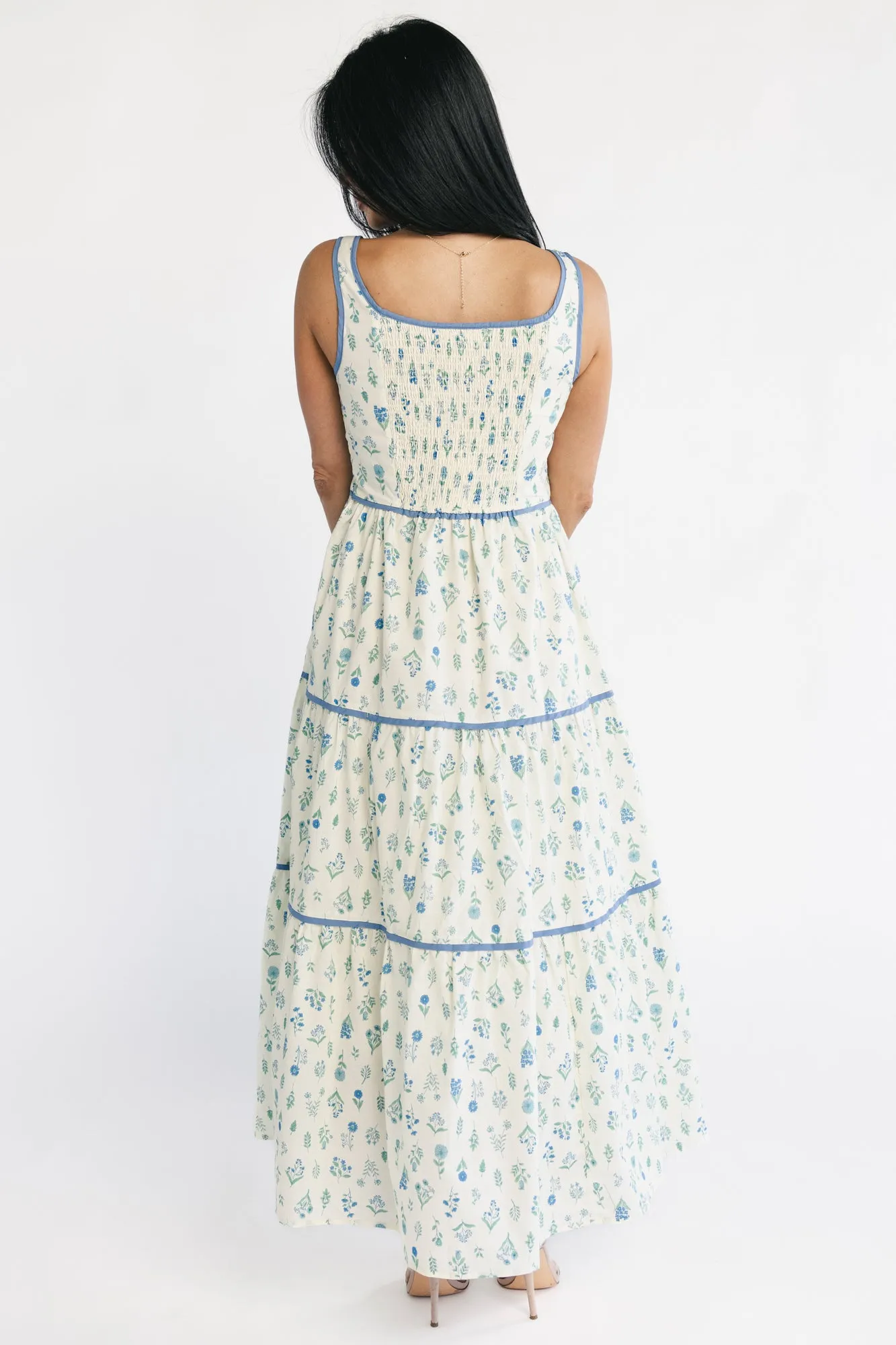 Elowen Tank Maxi Dress | Cream + Blue Floral sold by Baltic Born product image thumbnail 4