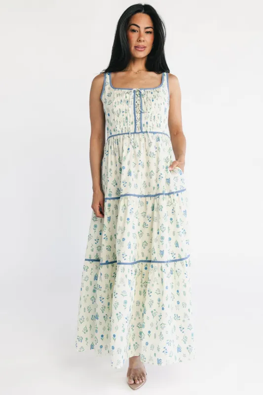 Elowen Tank Maxi Dress | Cream + Blue Floral made by Inloom