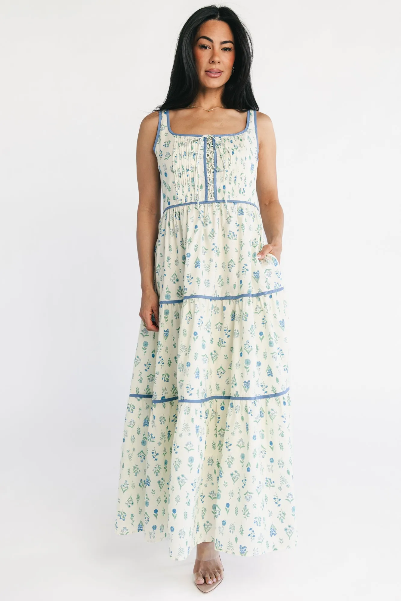 Elowen Tank Maxi Dress | Cream + Blue Floral sold by Baltic Born