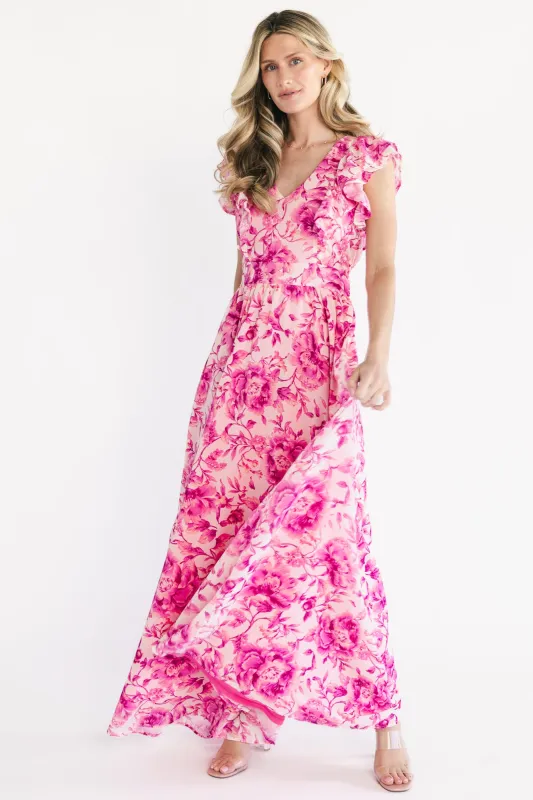 Margie Maxi Dress | Pink Floral made by Flying Tomato