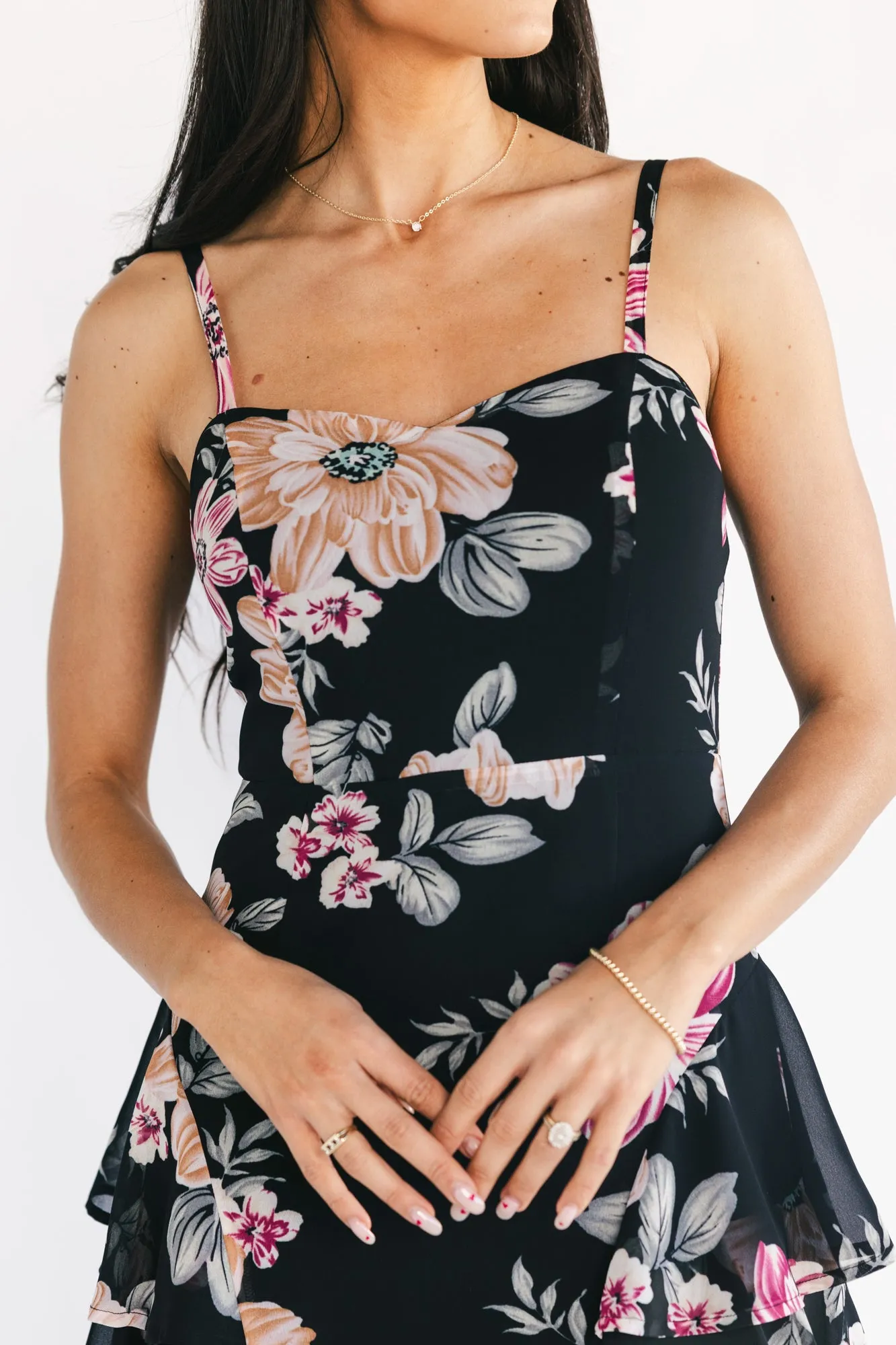 Hallie Tiered Maxi Dress | Black Multi Floral sold by Baltic Born product image thumbnail 2
