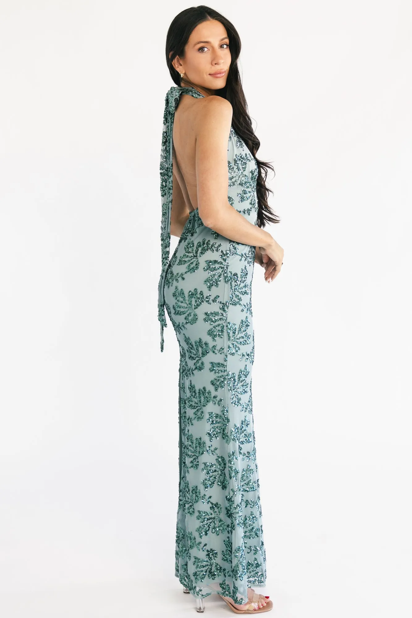 Gabriella Sequin Halter Gown | Eucalyptus sold by Baltic Born product image thumbnail 3