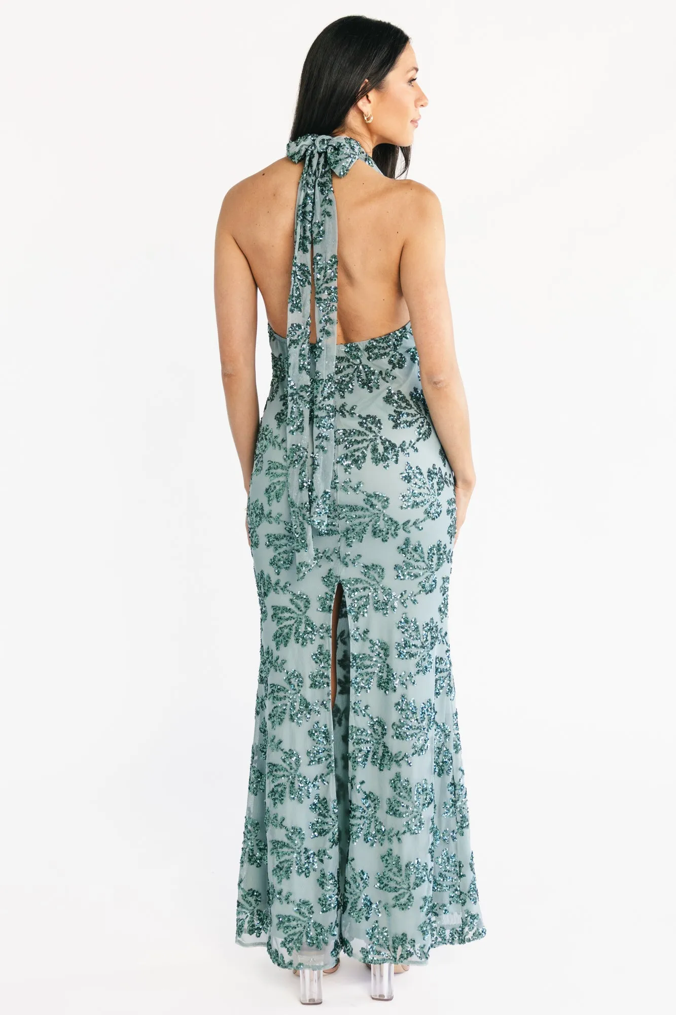 Gabriella Sequin Halter Gown | Eucalyptus sold by Baltic Born product image thumbnail 4