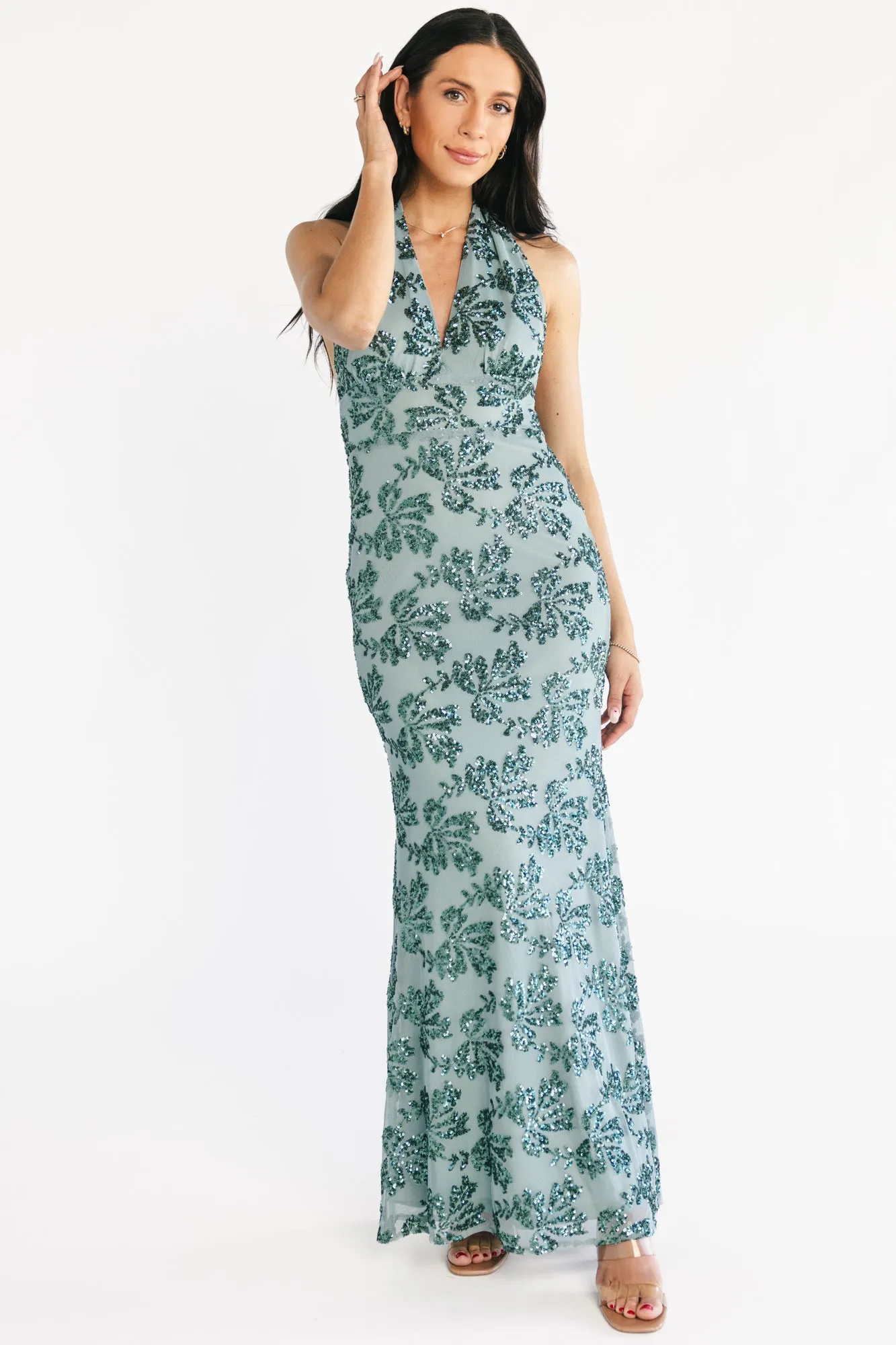 Gabriella Sequin Halter Gown | Eucalyptus sold by Baltic Born product image thumbnail 5
