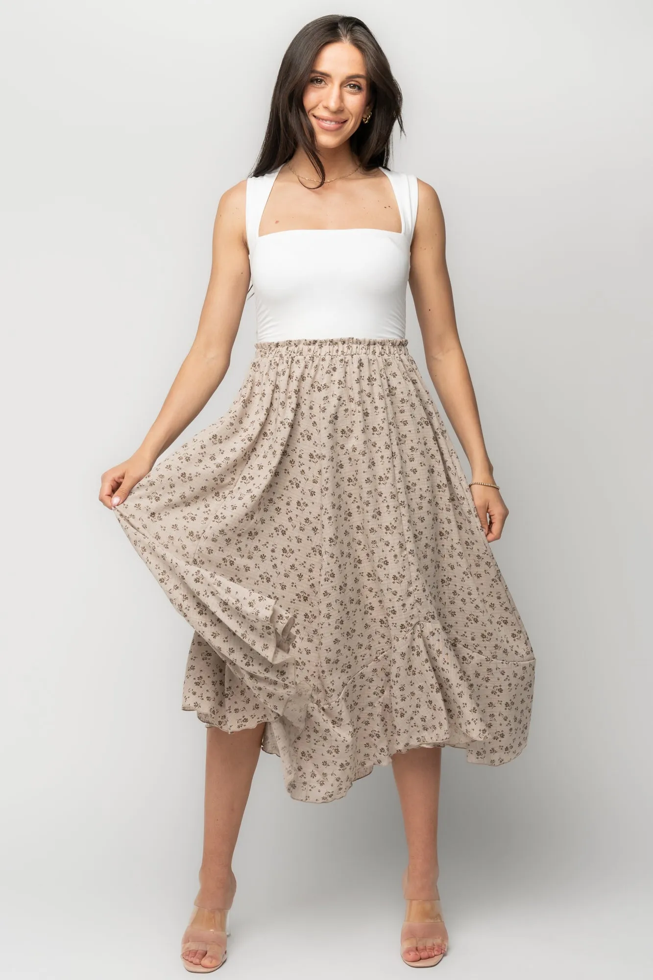 Wrenley Midi Skirt | Warm Taupe Floral sold by Baltic Born product image thumbnail 2