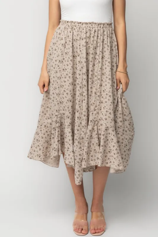 Wrenley Midi Skirt | Warm Taupe Floral made by Aakaa