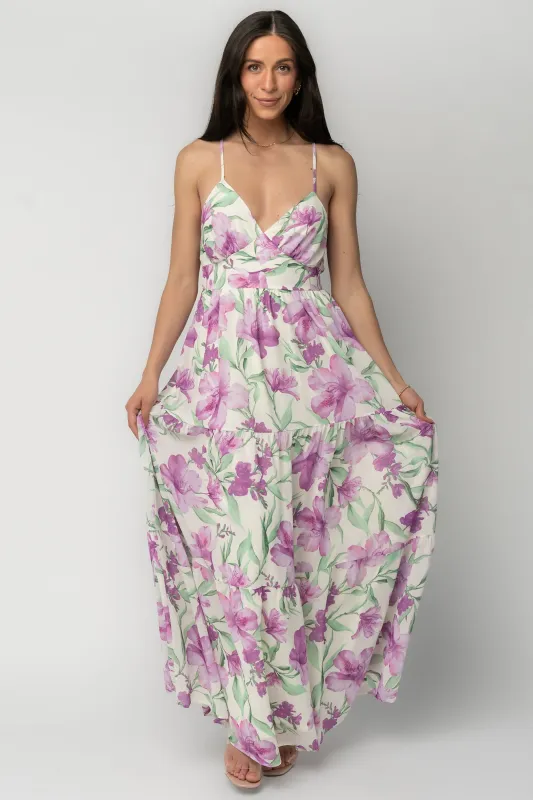 Lina Maxi Dress | Purple + White Floral made by Flying Tomato