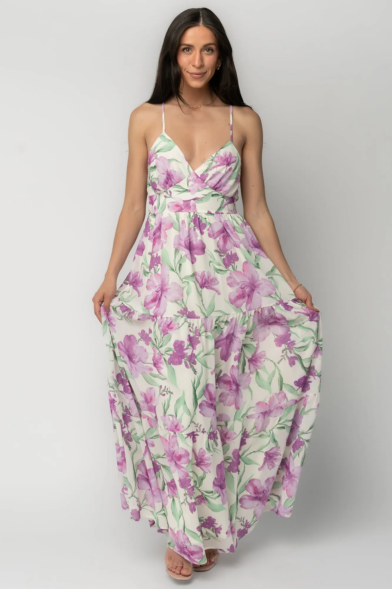 Lina Maxi Dress | Purple + White Floral sold by Baltic Born