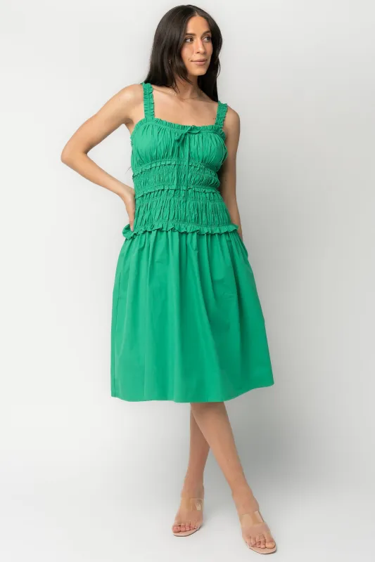 Twiggy Smocked Midi Dress | Green made by Aakaa