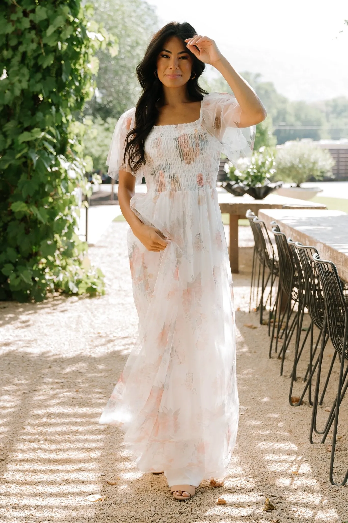 Cassandra Tulle Maxi Dress | White Multi sold by Baltic Born product image thumbnail 5