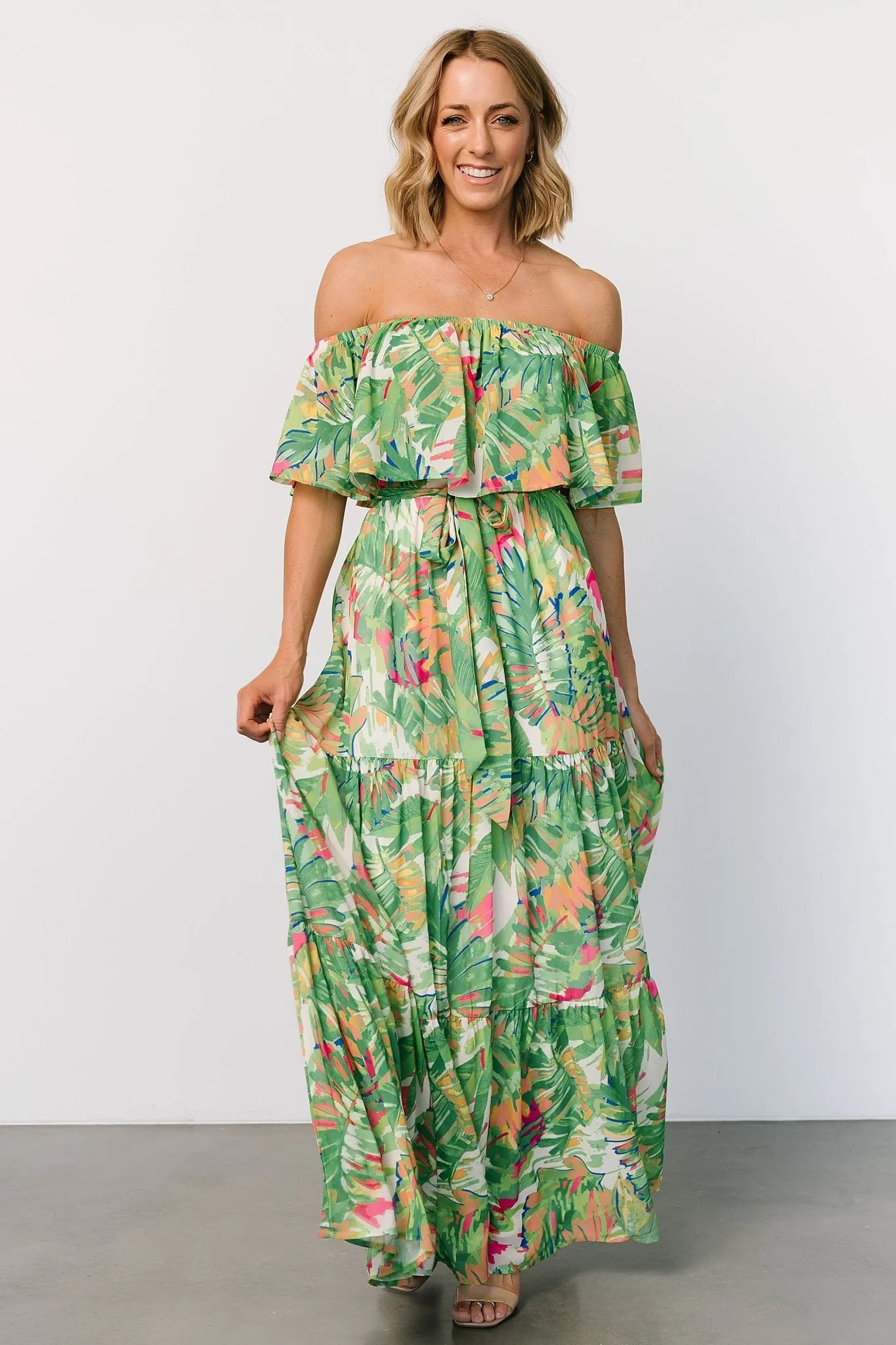 Sonoma Off Shoulder Maxi Dress | Green Multi sold by Baltic Born