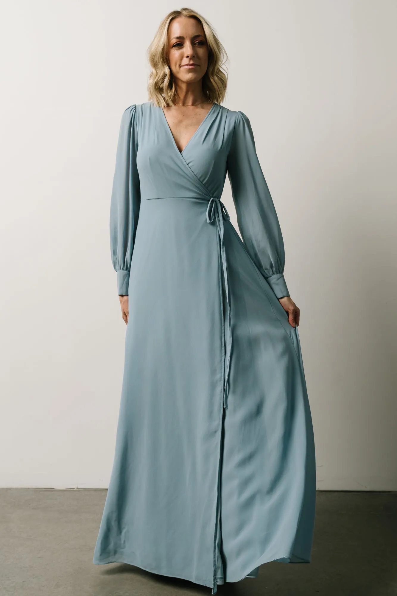 Kelsey Wrap Dress | Dusty Blue sold by Baltic Born
