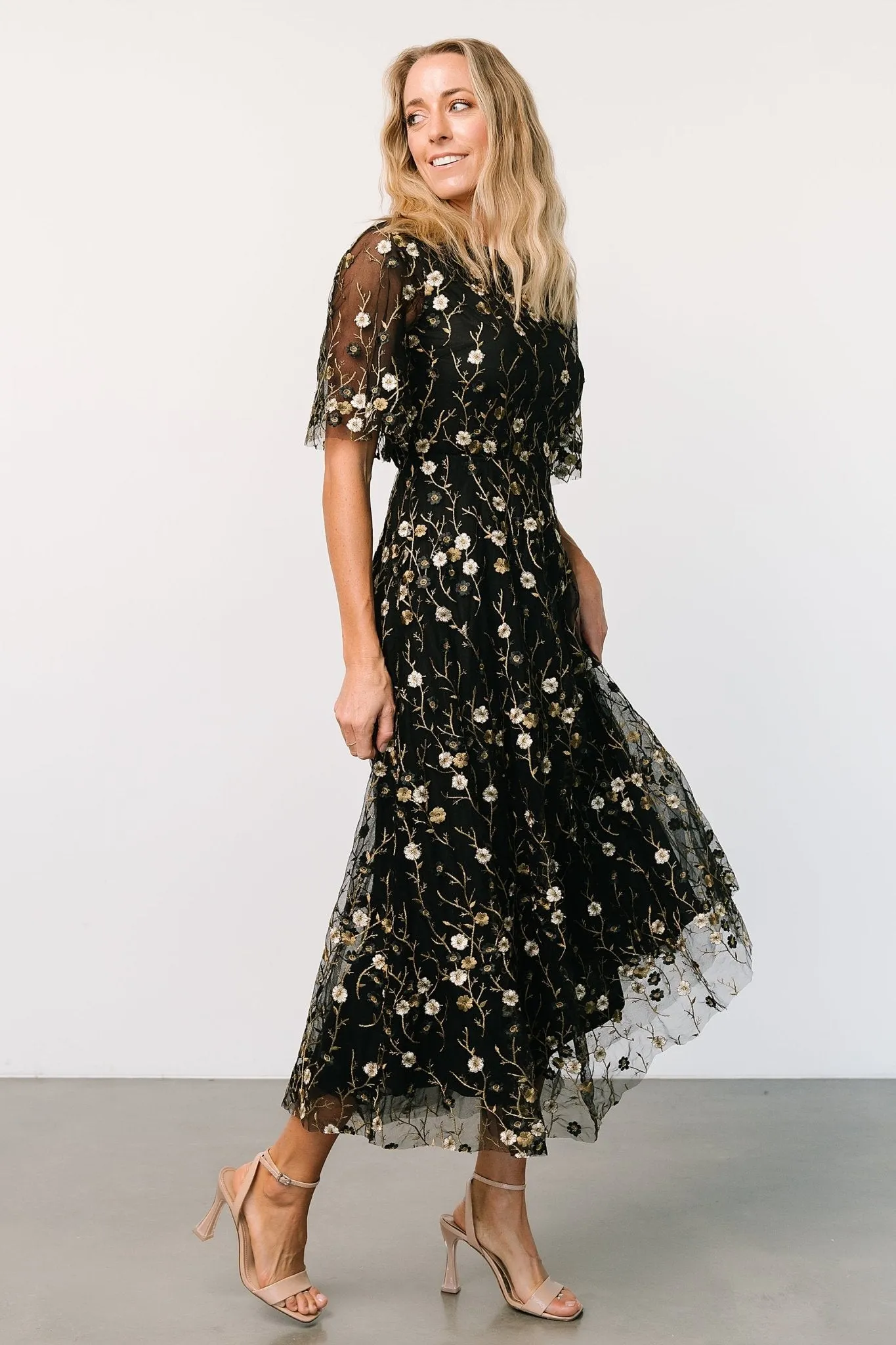 Arabella Embroidered Tulle Maxi Dress | Gold + Black sold by Baltic Born product image thumbnail 5