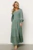 Bayley Smocked Dotted Maxi Dress | Dark Eucalyptus sold by Baltic Born