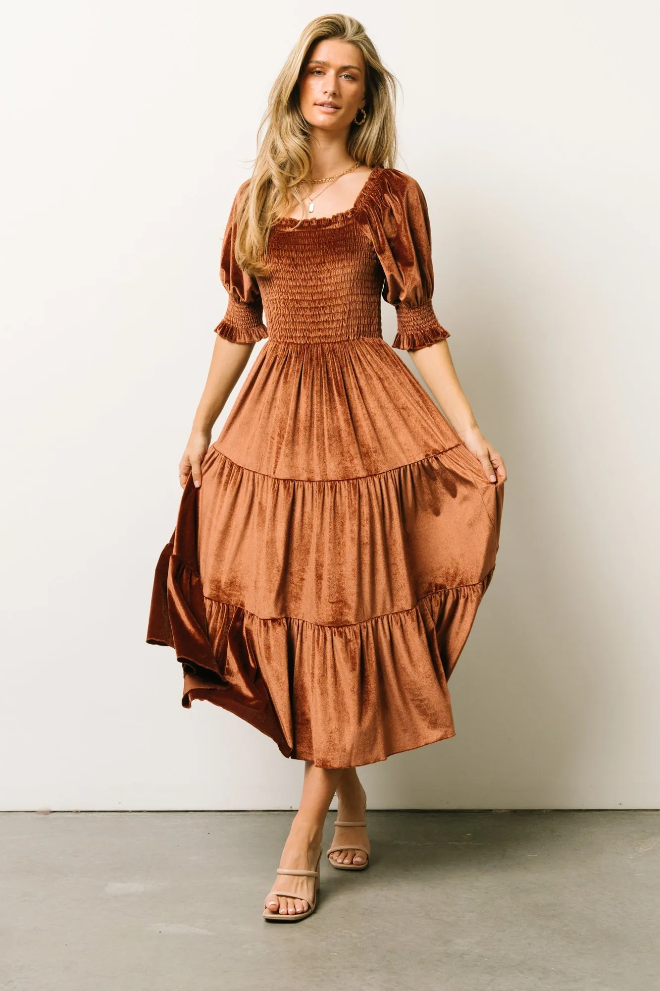Vivaldi Smocked Velvet Midi Dress | Bronze sold by Baltic Born product image thumbnail 2