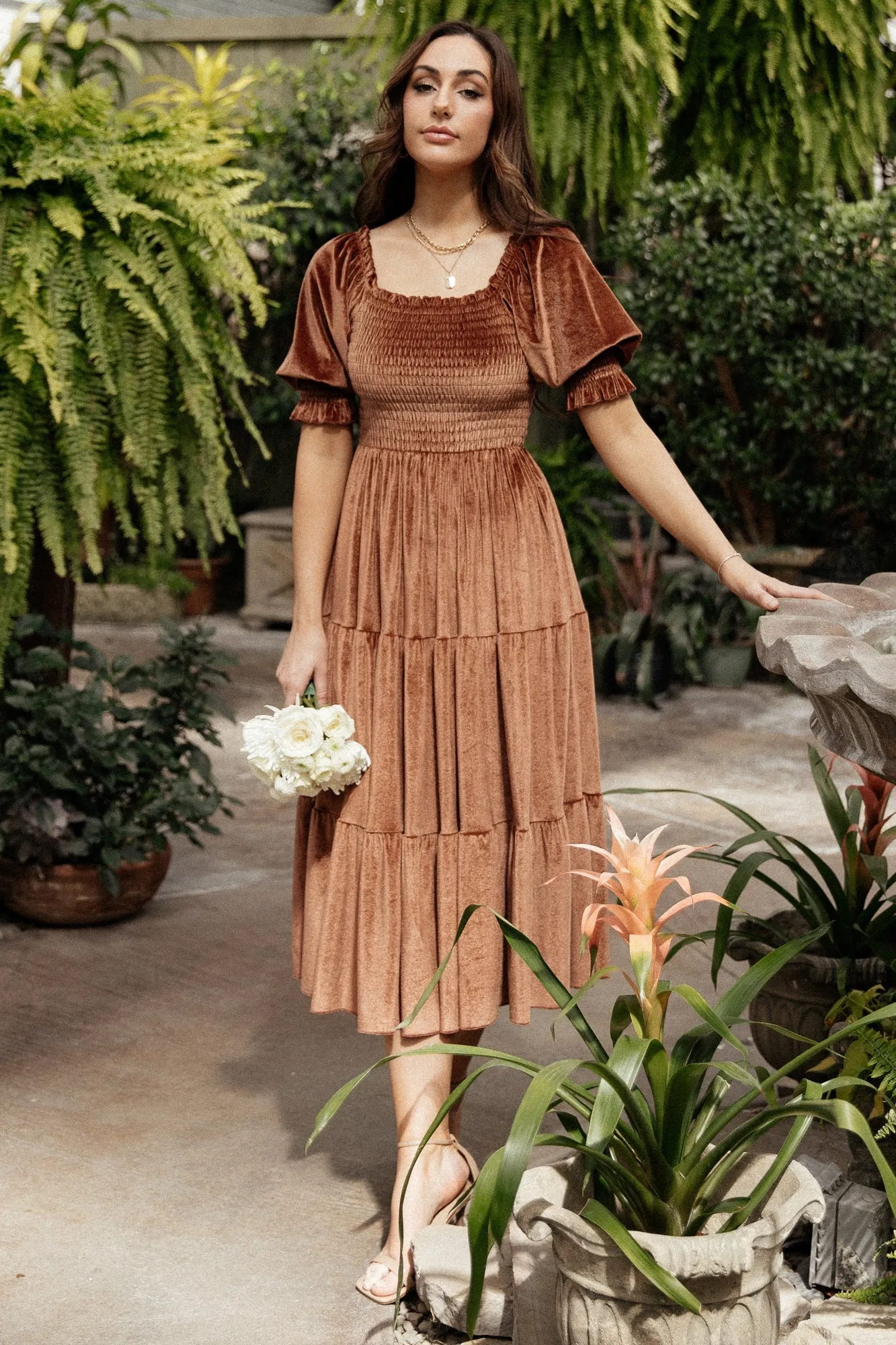 Vivaldi Smocked Velvet Midi Dress | Bronze sold by Baltic Born