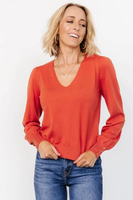 Sheila V Neck Sweater Top | Light Rust sold by Baltic Born